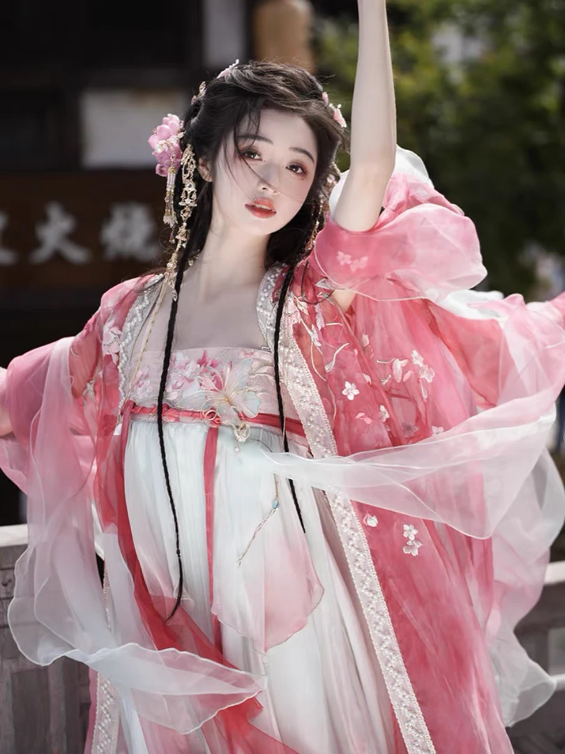 桃花神重工刺绣齐胸襦裙诃子裙大袖衫超仙古装春夏新款