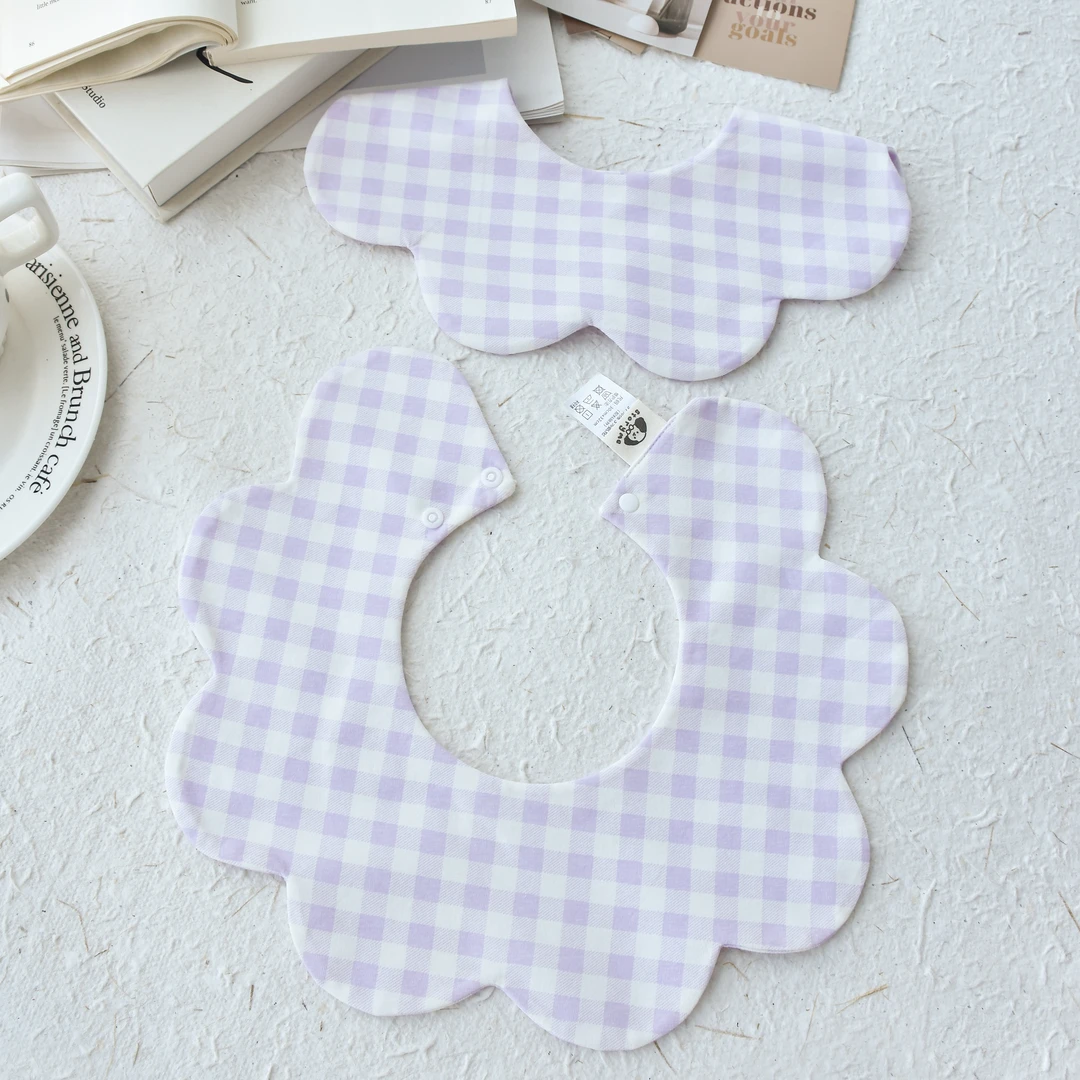 [U630]奶咖色格子口水巾围兜新生儿防吐奶柔软透气可爱ins风