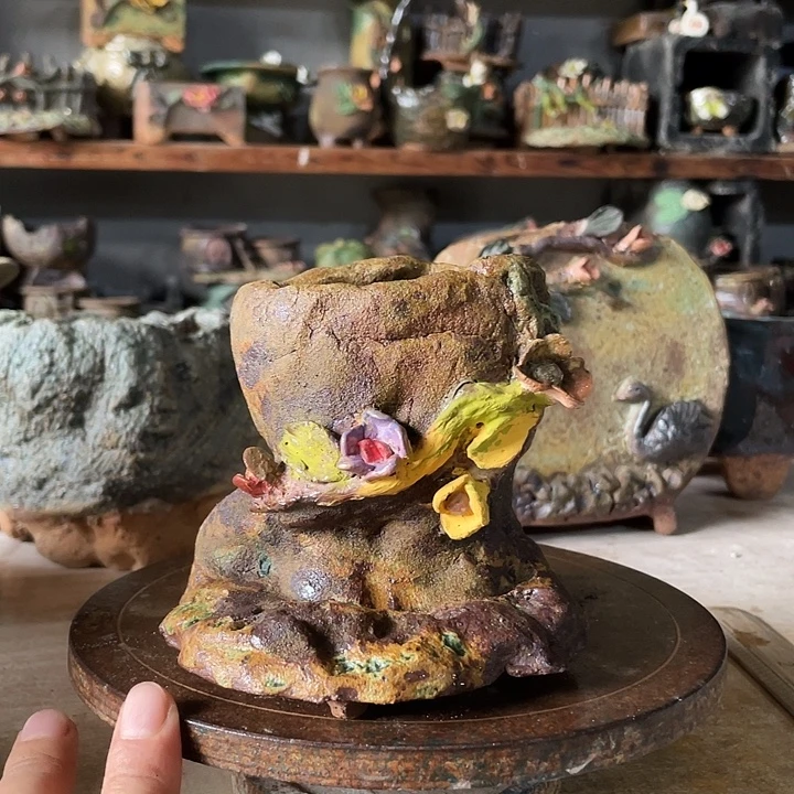 手工粗陶透气花盆