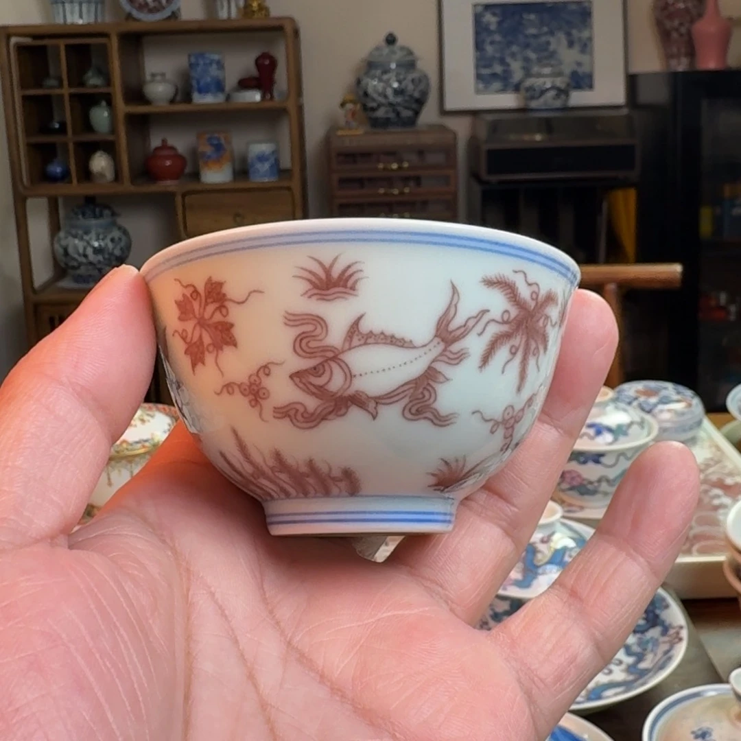 杯釉里红，纯手绘，茶杯