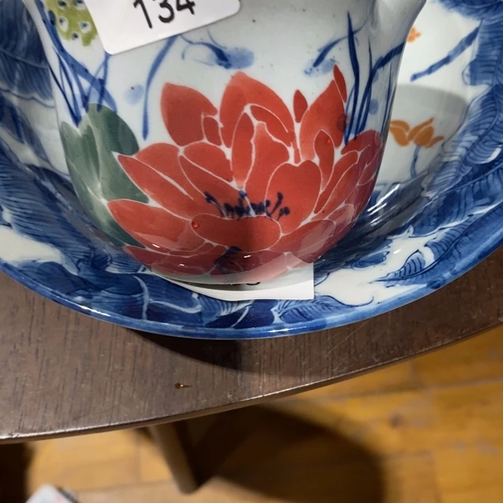 青花瓷景德镇手绘荷花微瑕水杯
