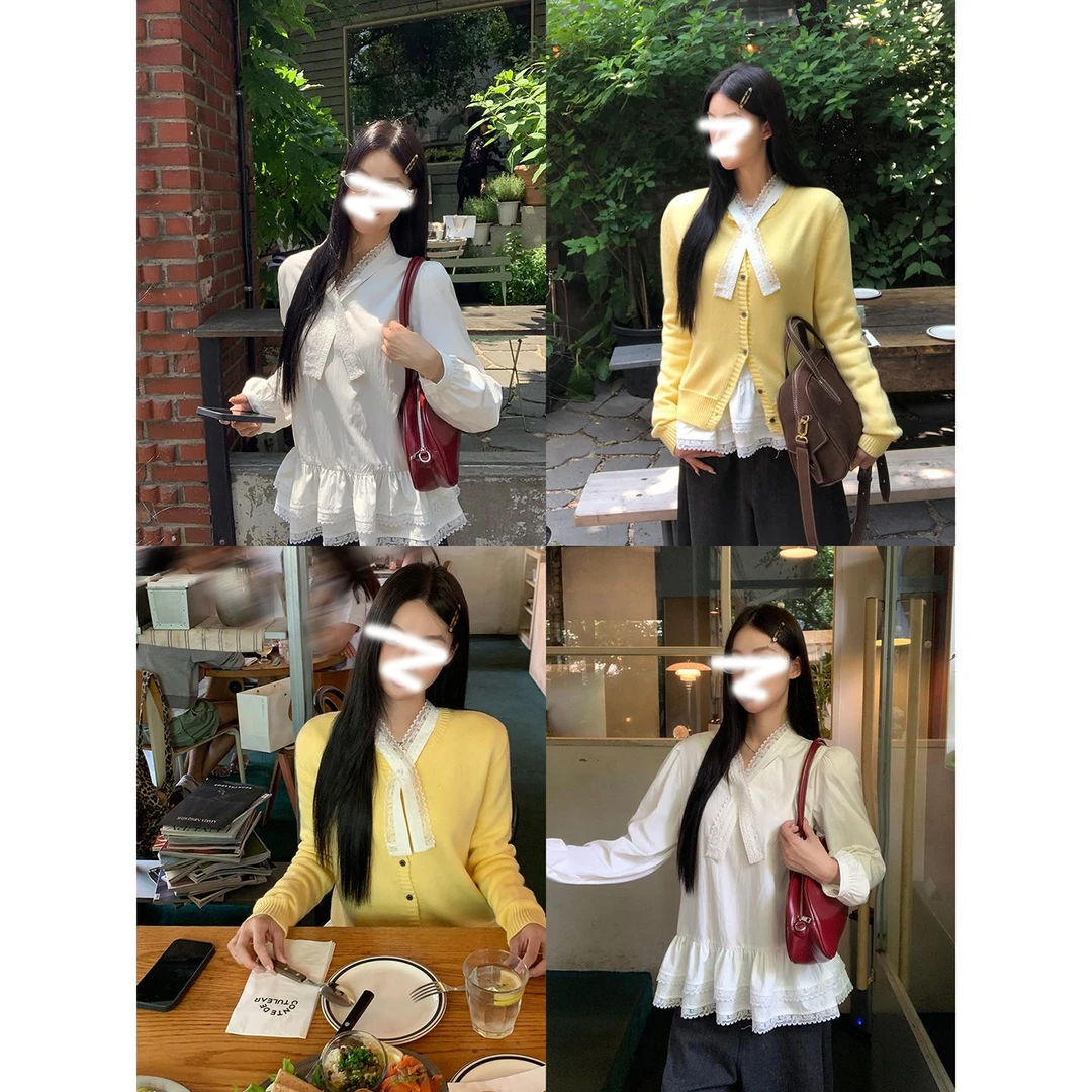 洋气长袖外搭成人系带交叉领拼接衬衫外套设计感显瘦秋季减龄