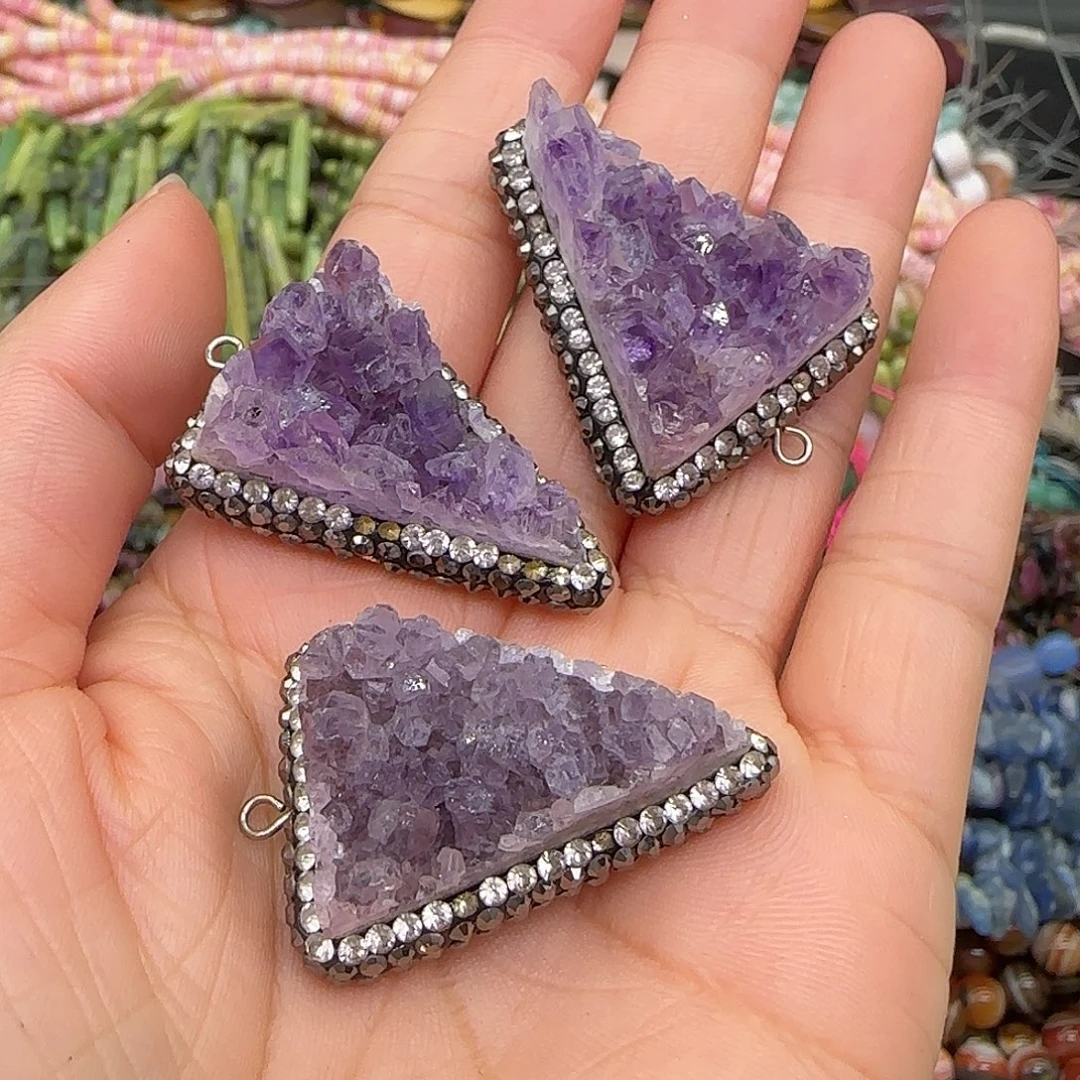 玛瑙/玉髓合金珠宝半成品紫水晶晶牙三角形一个