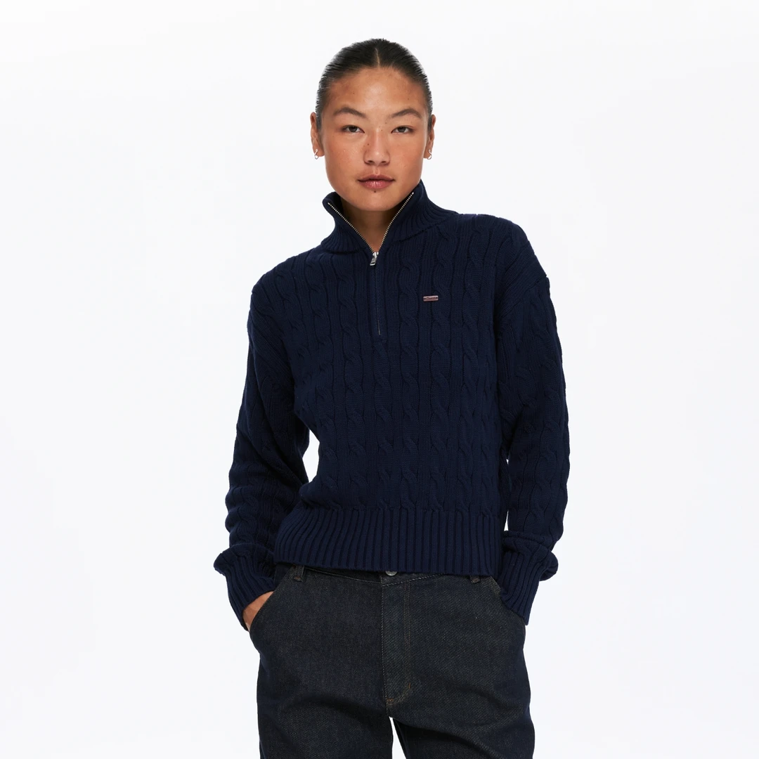 Oneup半拉链扭花毛衣长袖运动针织时尚休闲秋冬立领