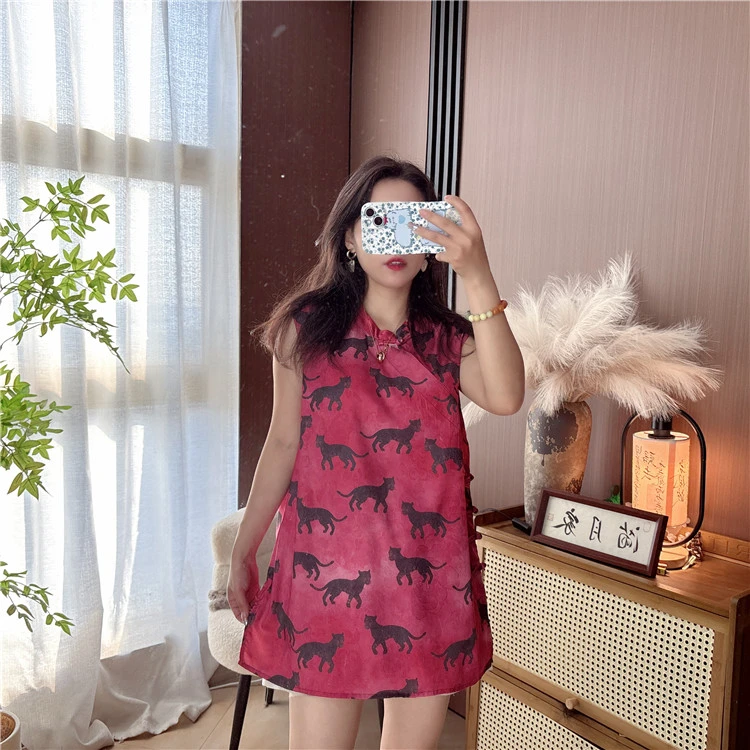 【玫粉豹子】中国风新中式休闲风时尚中长款复古上衣夏季无袖立领