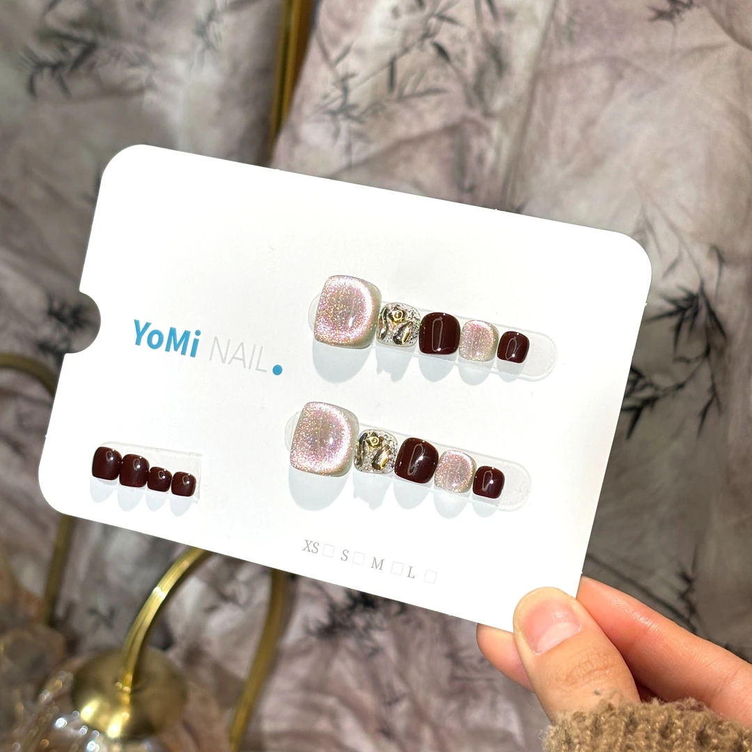 YoMi【马黛脚甲】2025新款渐变猫眼纯手工简约可重复穿戴美甲