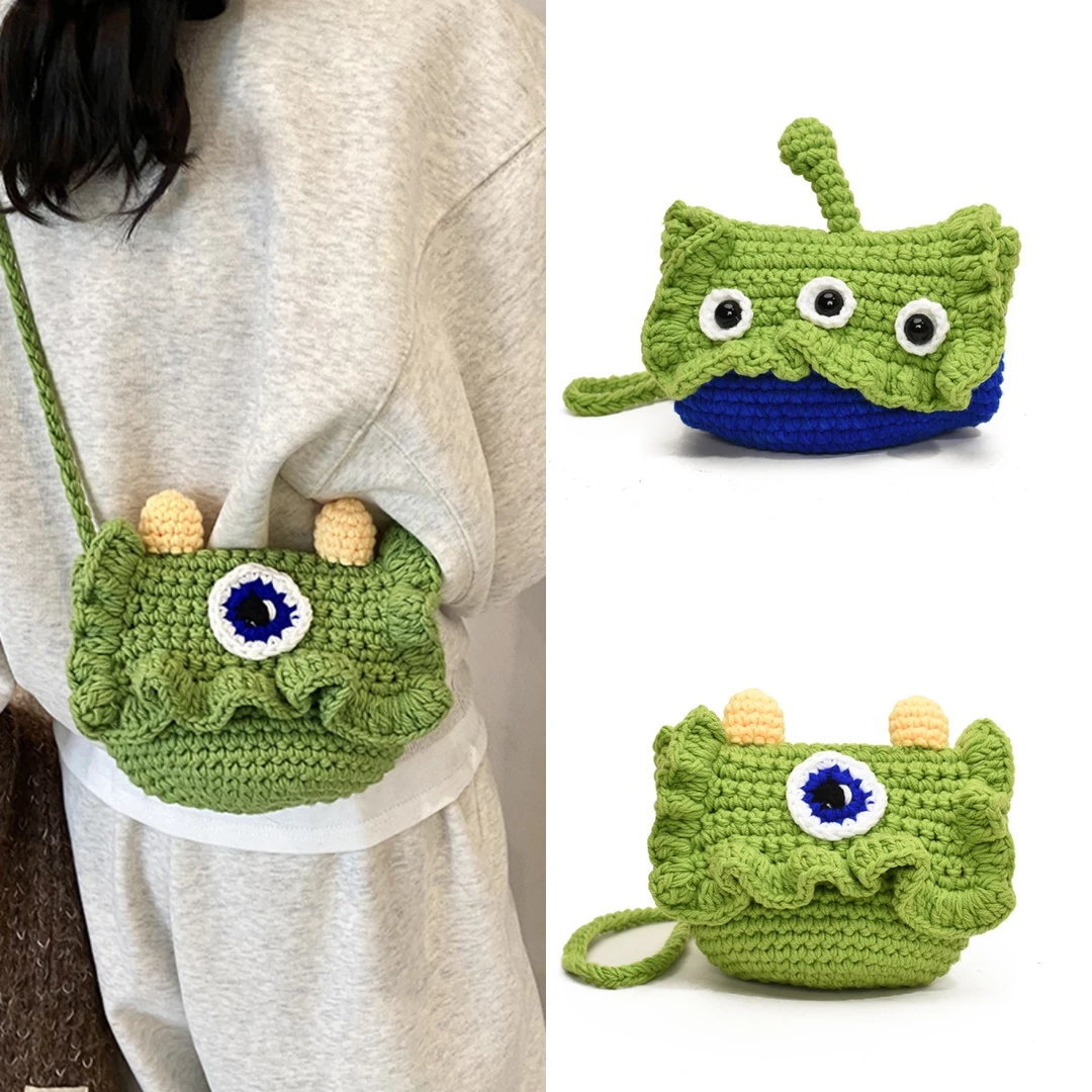 毛线钩织成品可爱搞怪大眼怪斜挎包编织独眼怪针织手机包