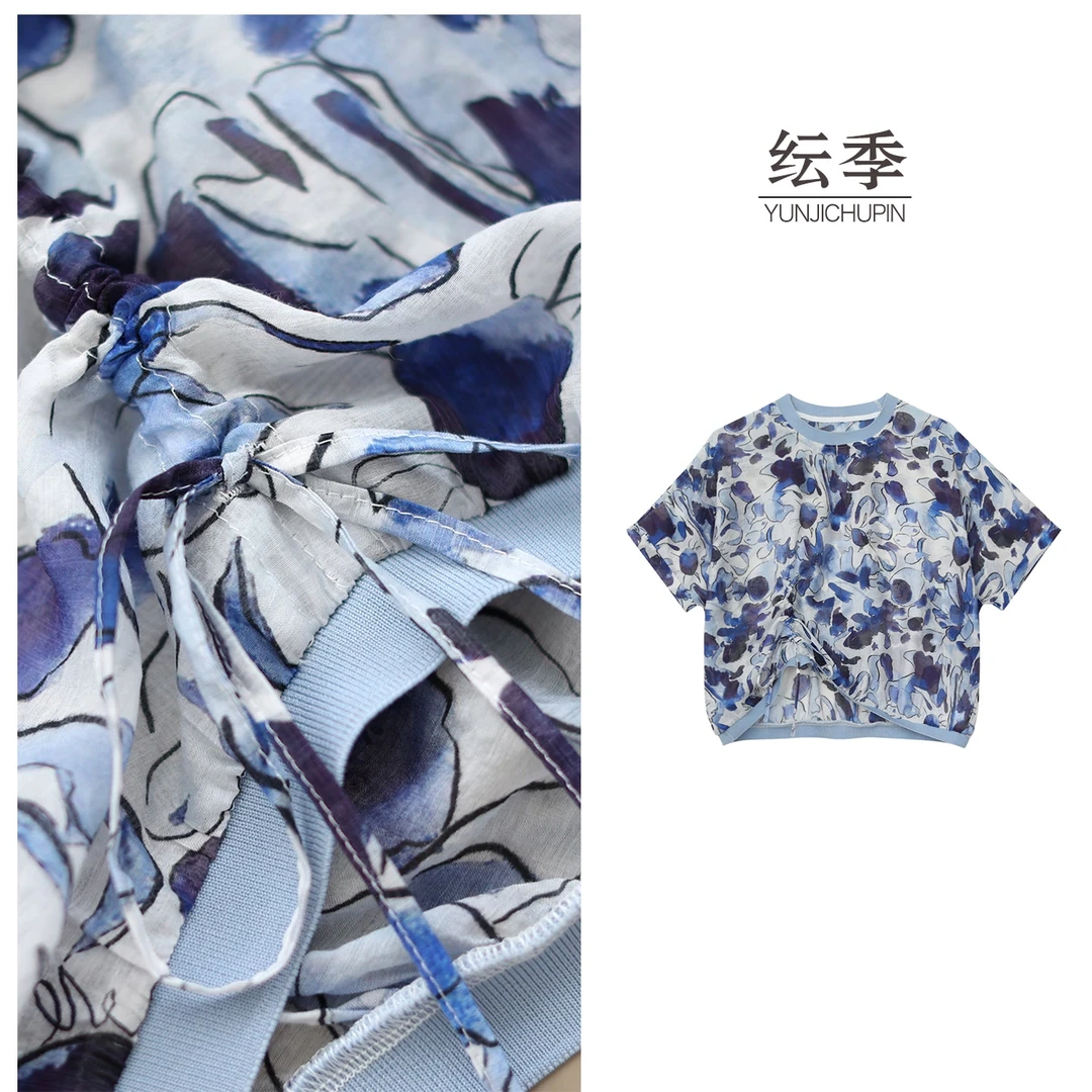 【纭裳定制】衣长66  夏季休闲宽松印花抽象设计T恤女D25545
