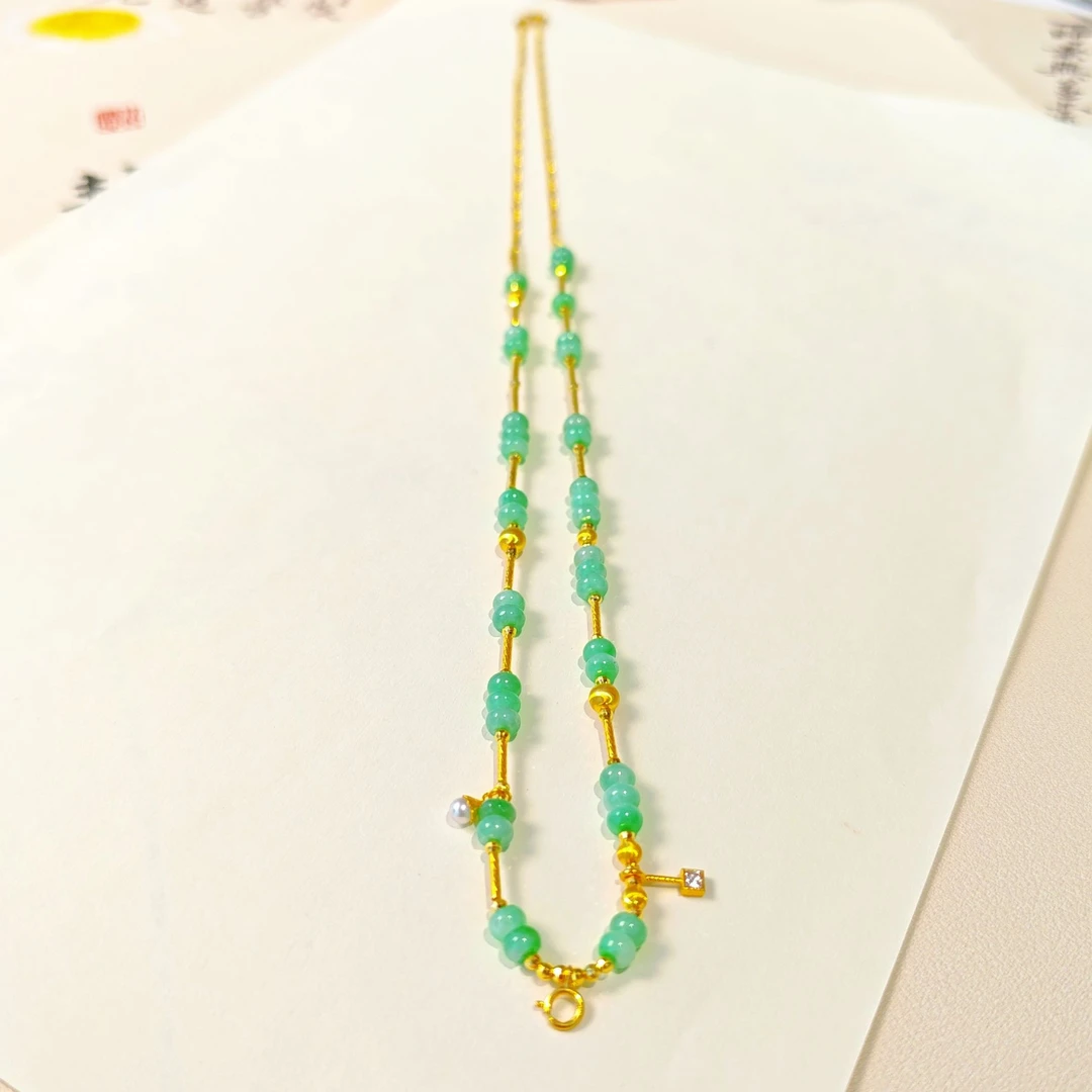 18k金 翡翠算盘珠项链 1823 多样性发一件 50cm