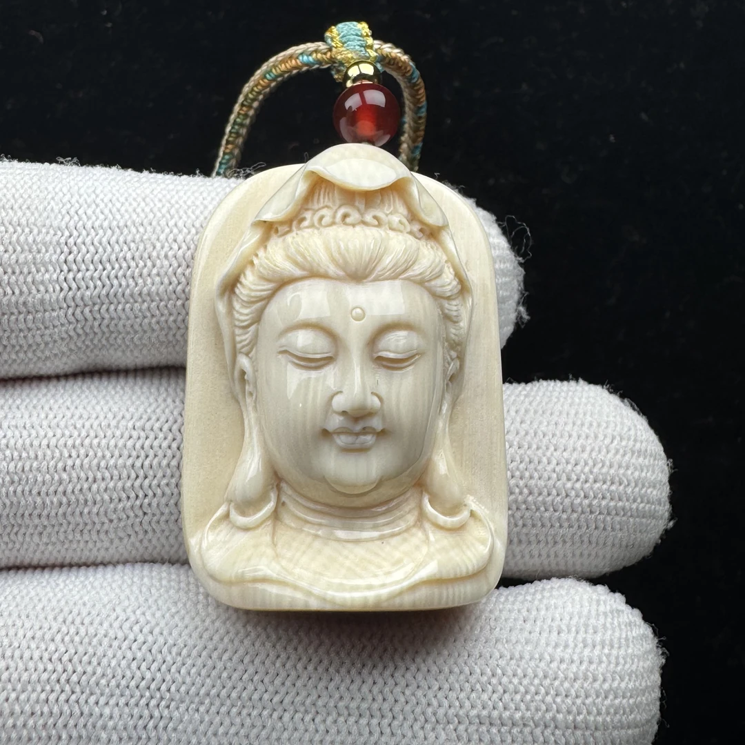 H4399京派青松老师天然猛犸牙 观音头雕刻牌27.4x38.6x14.6mm