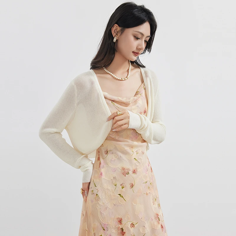 爱客夏季休闲百搭短款长袖外套针织上衣YA25215W501