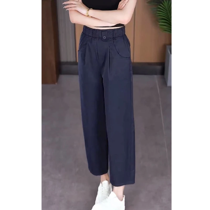 松紧腰花苞休闲阔腿裤女薄款2025夏季新款宽松显瘦阔腿哈伦九分裤