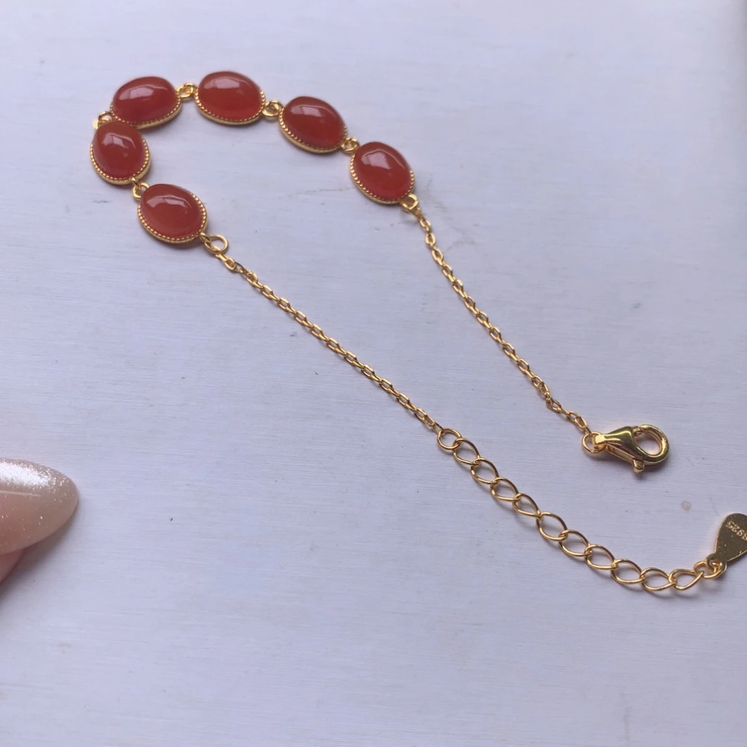 银S925镶嵌保山南红925银手链南红玛瑙