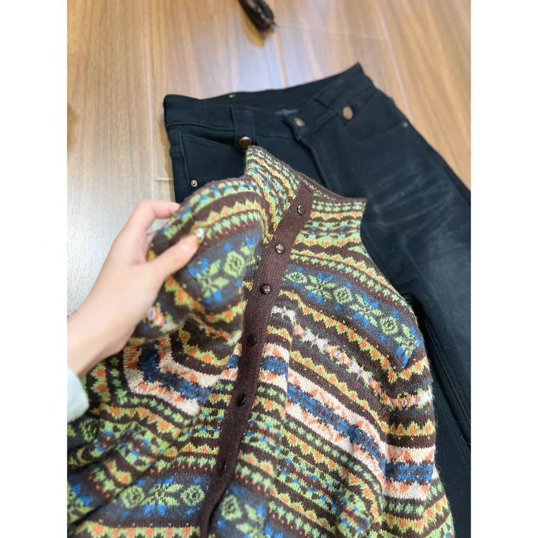 针织拼色厚款冬季毛针织衫条纹毛衣-M3859