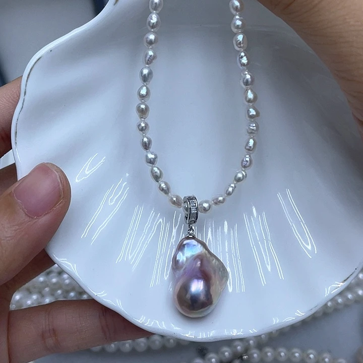 淡水珍珠银S925镶嵌颈饰