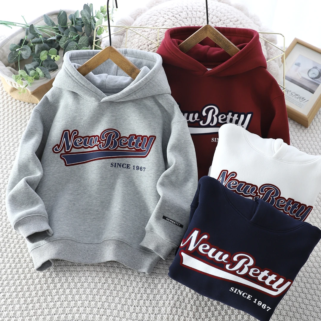 24新款儿童春秋加绒带帽卫衣长袖宽松舒适中大童-895