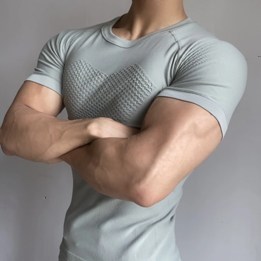 膨胀立体训练无缝提花短袖夏季修身弹力运动篮球训练服健身