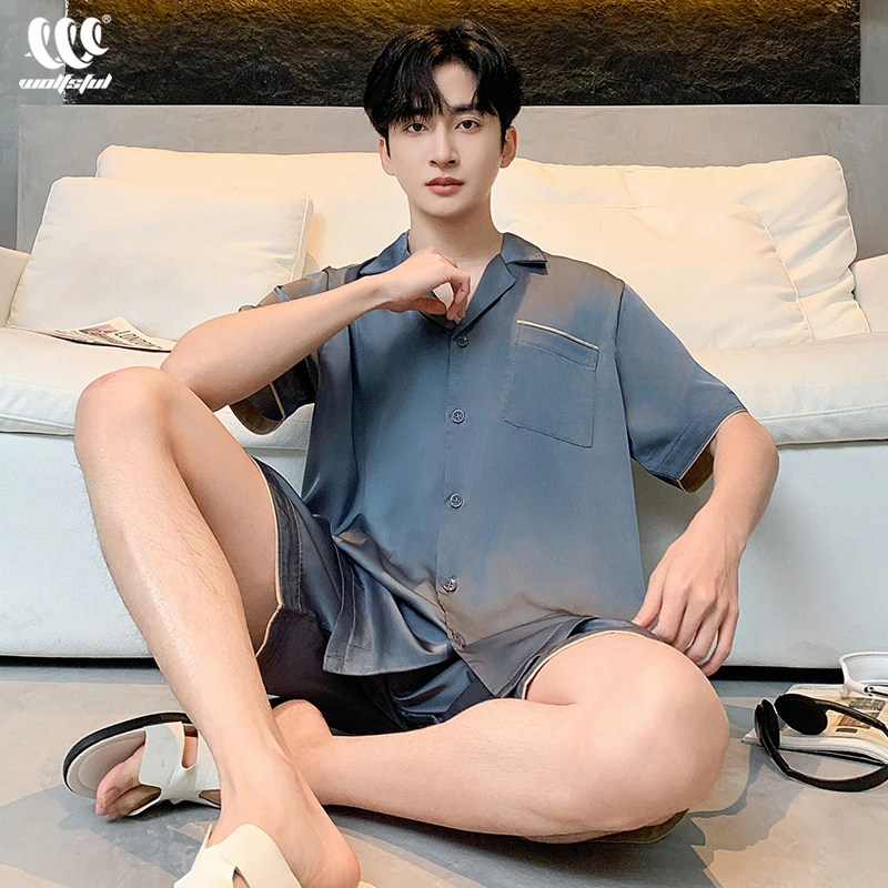 睡衣男士夏季款冰丝短袖男款大码宽松夏季薄款凉感家居服套装