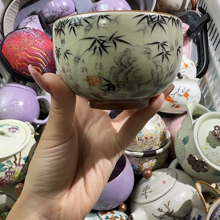 颜瓷茶器闪购链接墨竹铜钱杯