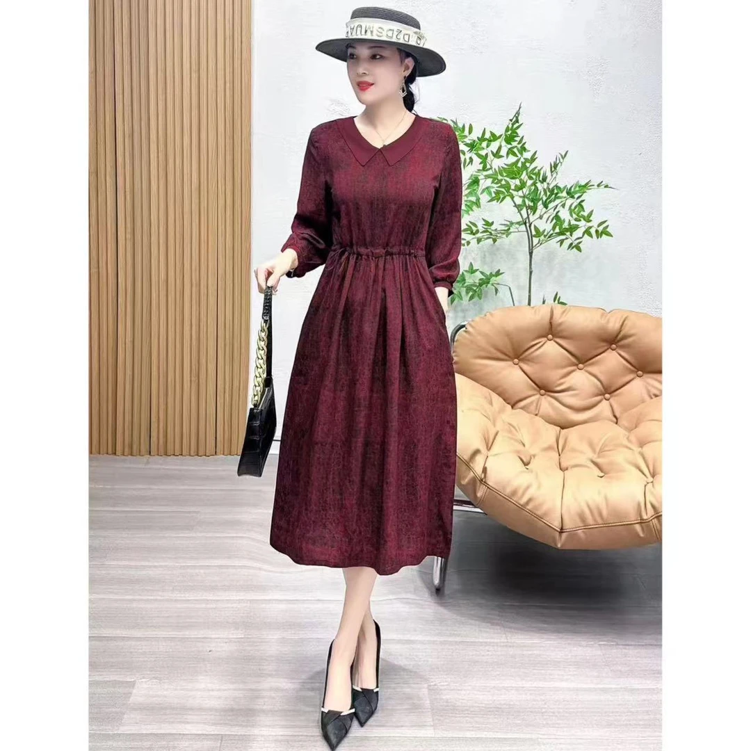 （收腰安哥拉）夏季新品时尚显瘦修身遮肉气质妈妈装腰带收腰连衣裙