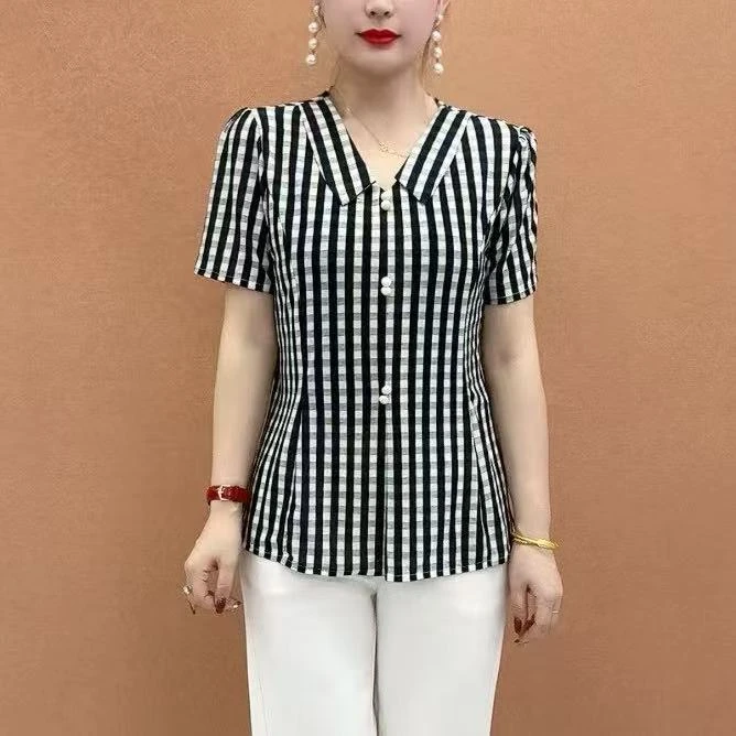 2025夏季新款娃娃领波点显瘦百搭上衣6988