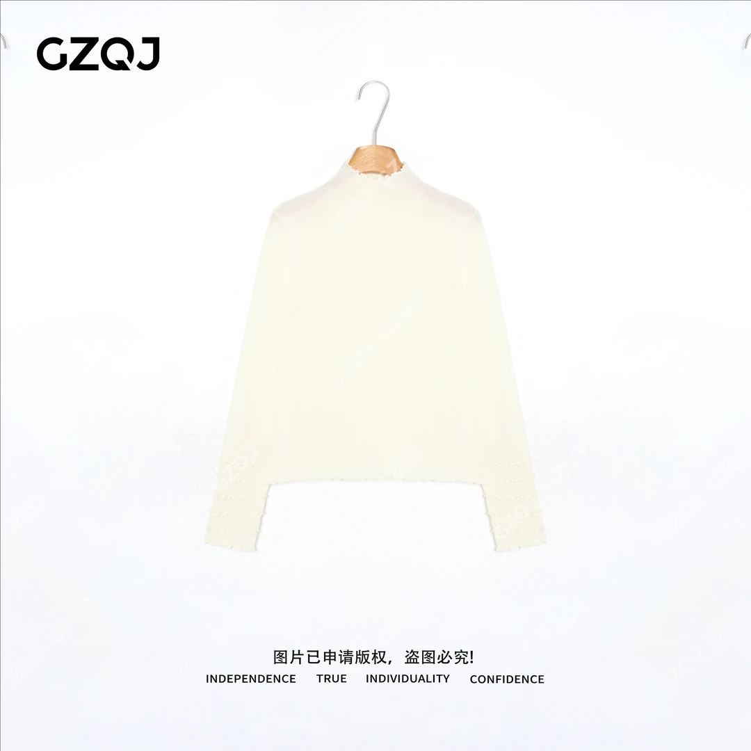 广州琴姐【絮语领结】绵羊毛甜美木耳边半高领针织衫打底女冬36323