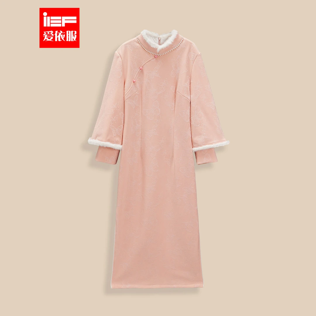 IEF/爱依服2025冬季新款新中式甜美优雅气质设计感七分袖连衣裙