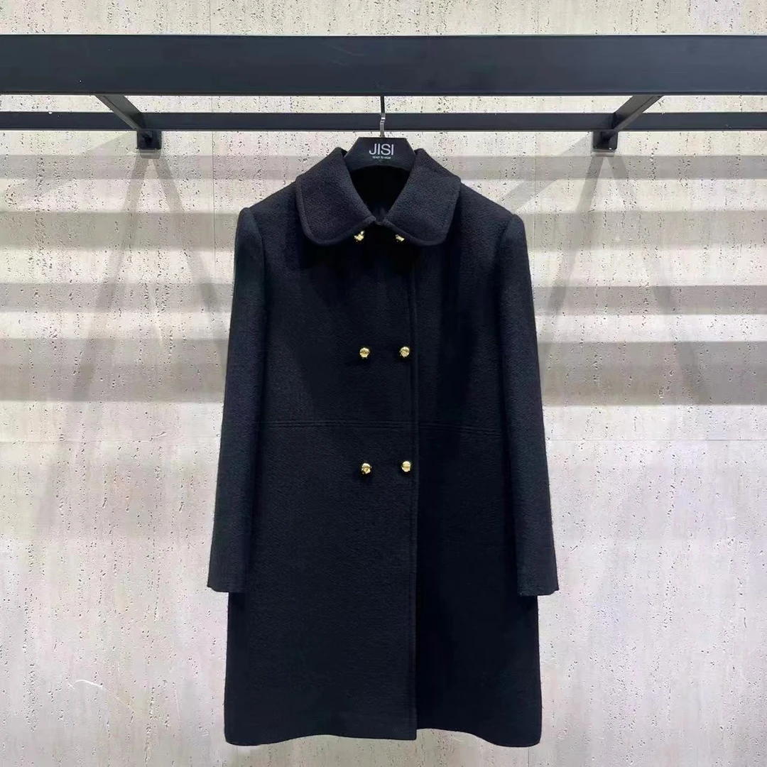 JISI C+双排扣娃娃领长款大衣外套-W24403