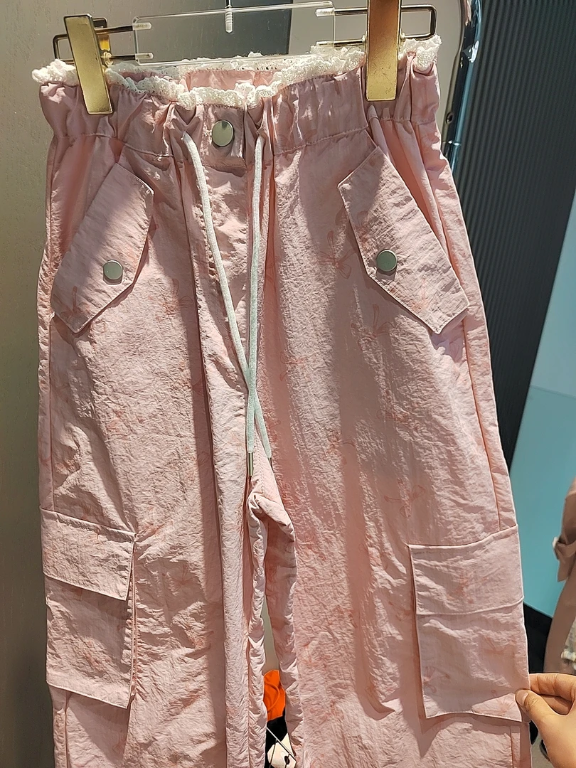 唐小悠 童装定制款 上新2024小悠同款样衣粉色印花蝴蝶结工装裤