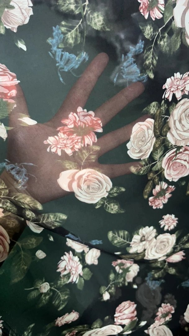 【乔其纱】布料透黑底玫瑰花布料5354-O16