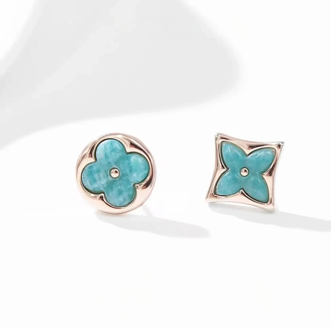 铜合金贝壳耳饰 蓝色老花AB版精工CNC轻奢耳钉