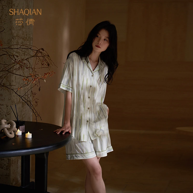 莎倩2025年新款夏季莫代尔棉睡衣女短袖冰丝凉感套装可外穿家居服
