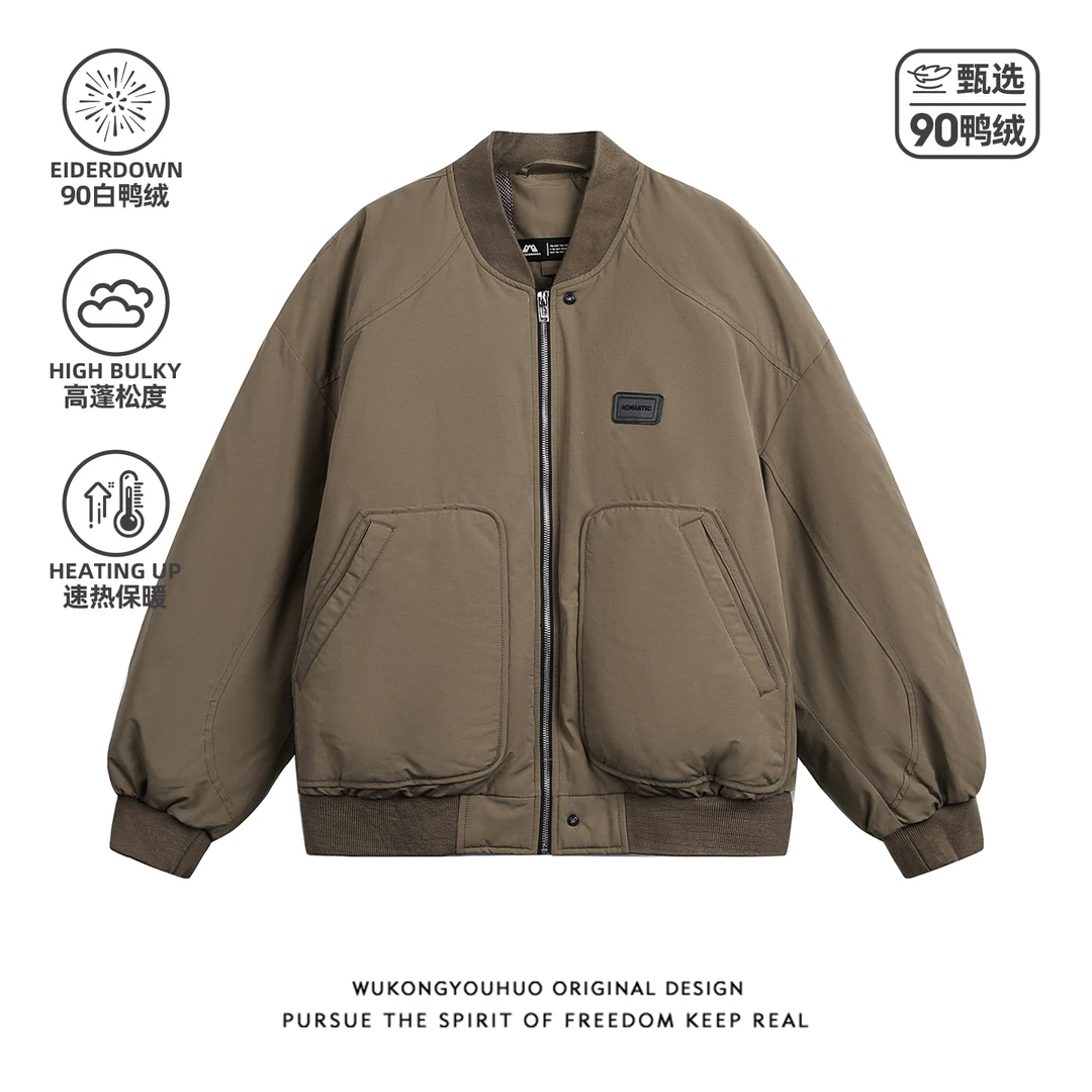 悟空有货美式潮牌90白鸭绒飞行员羽绒服男女冬季复古保暖防寒外套