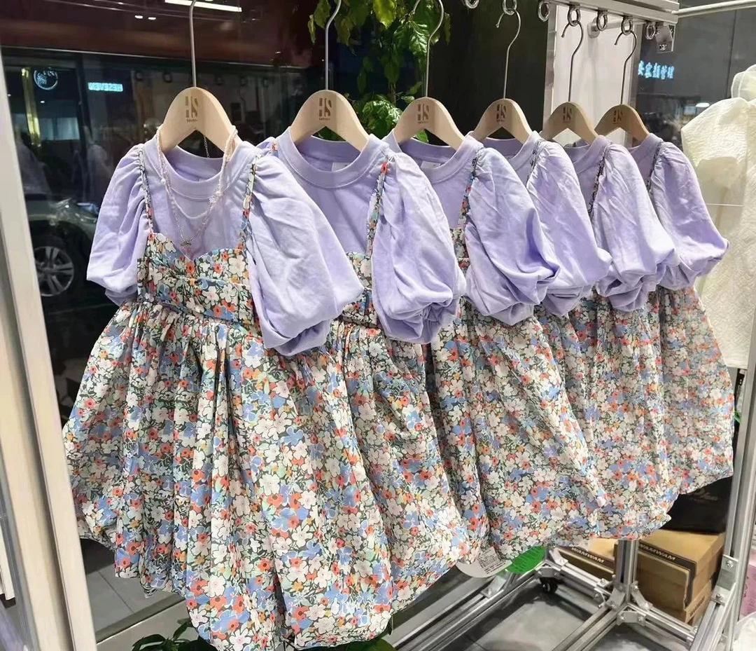 G家女童香芋紫吊带两件套洋气裙子