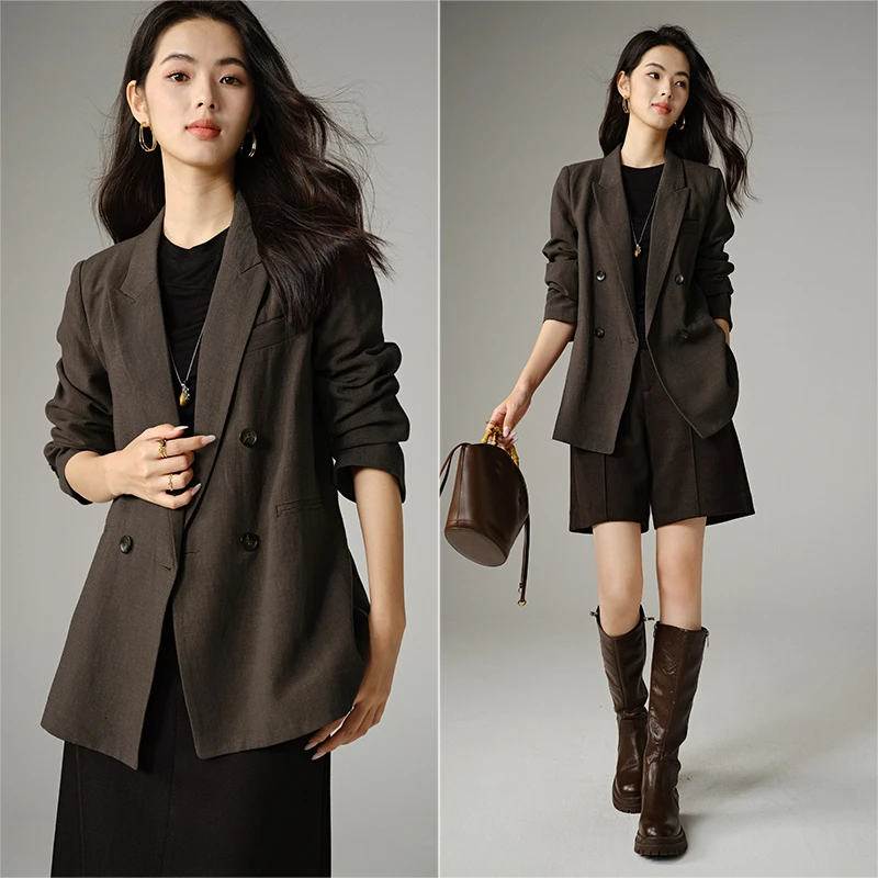 【新品】2025亚麻翻领上衣干练西装外套女25052488