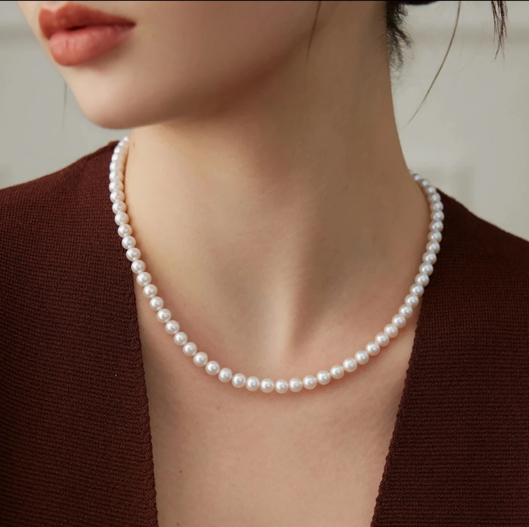 【YzzM珍珠】天然淡水无核5-6极光炫彩微微瑕珍珠项链