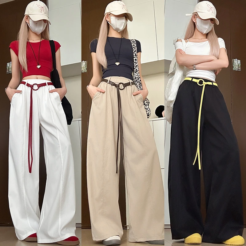 韩系ins弯刀裤夏季薄款2025高腰宽松慵懒山本裤小个子弯刀阔腿裤