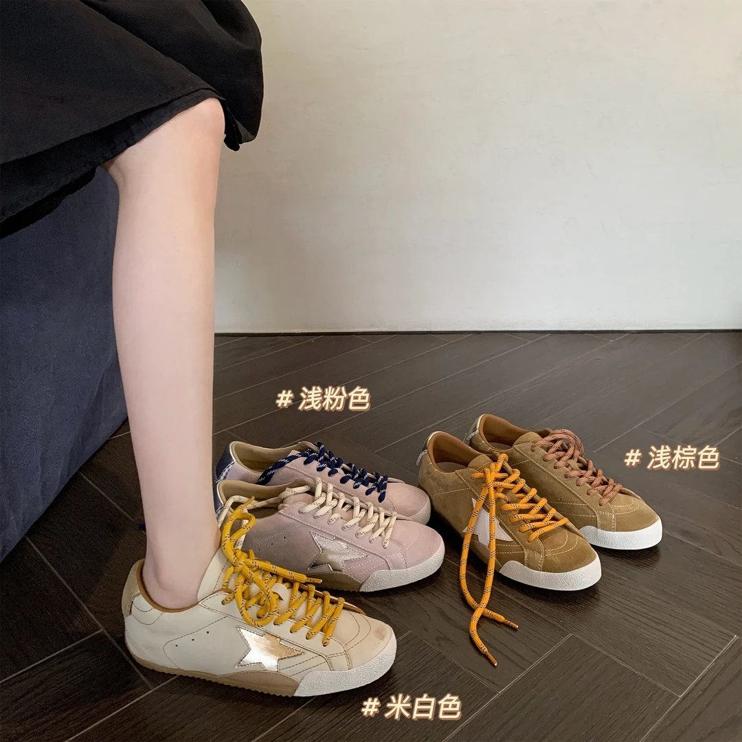 自留款~星星做旧小脏鞋女2025秋新款增高厚底运动休闲板鞋德训鞋