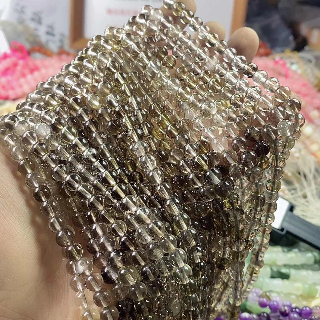 玛瑙/玉髓珠宝半成品银S925镶嵌一条天然6mm浅茶晶圆珠