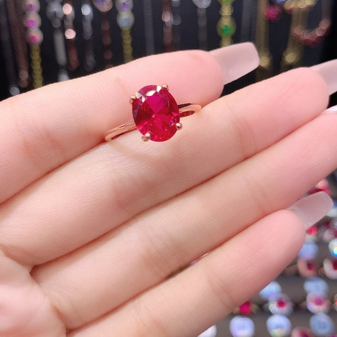 红宝石戒指银S925镶嵌810玫瑰金
