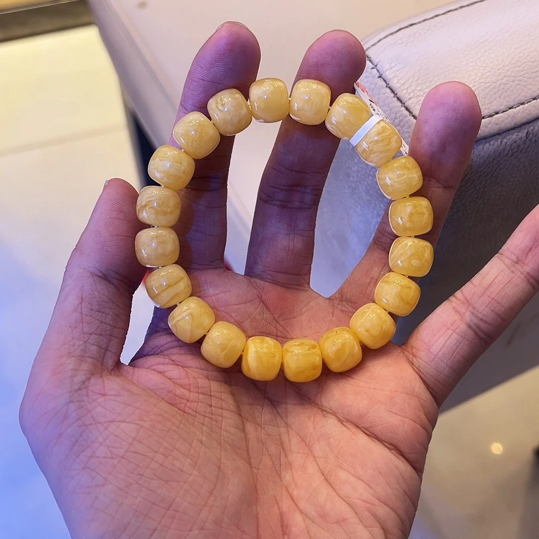 蜜蜡未镶嵌手链黄白花虎皮11.5mm