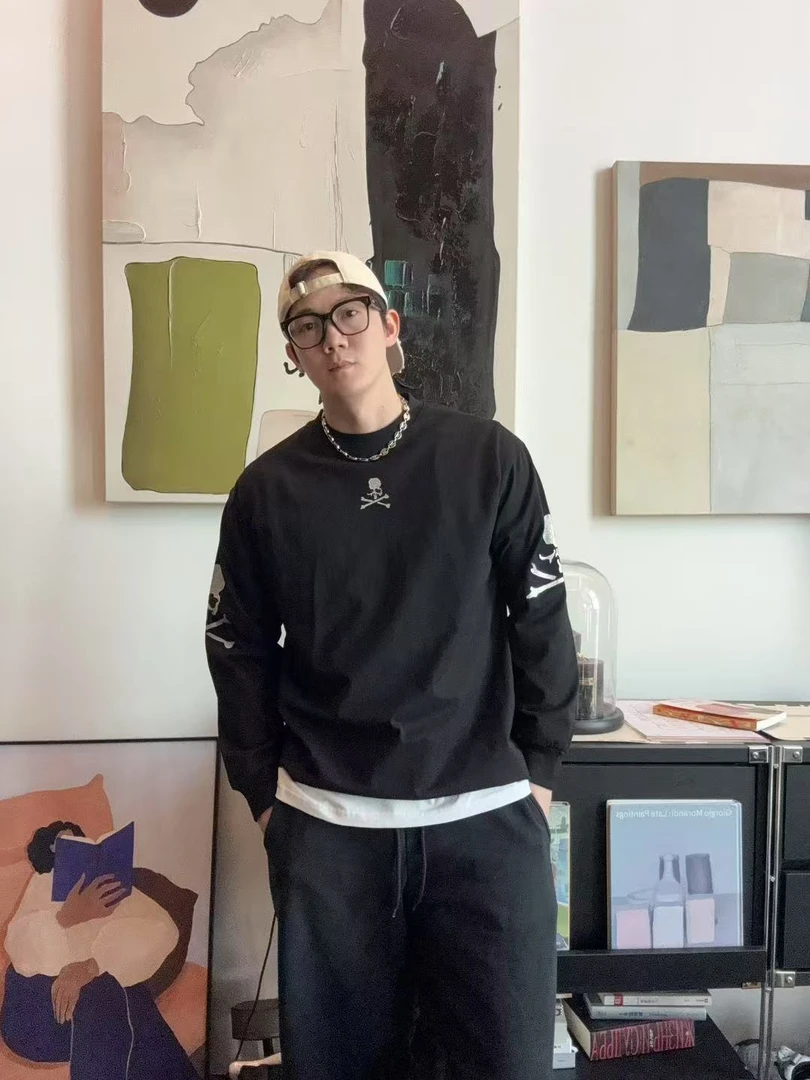 24SS骷颅头闪片印花圆领长袖T 男女同款