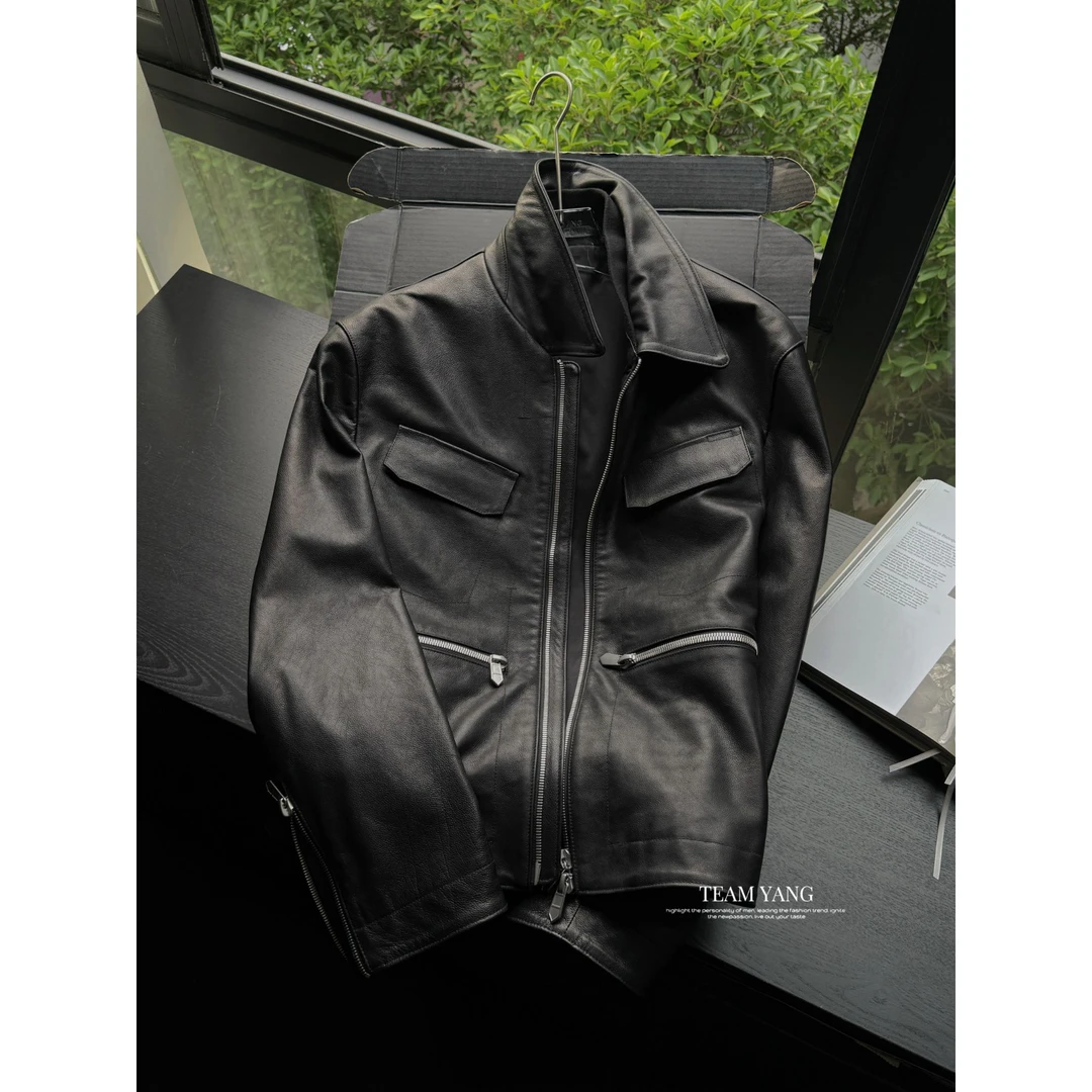 Team Yang-秋冬新品胎牛皮真皮外套双层翻领轻奢质感外套5296
