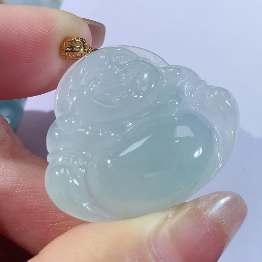 翡翠18K金镶嵌颈饰佛公