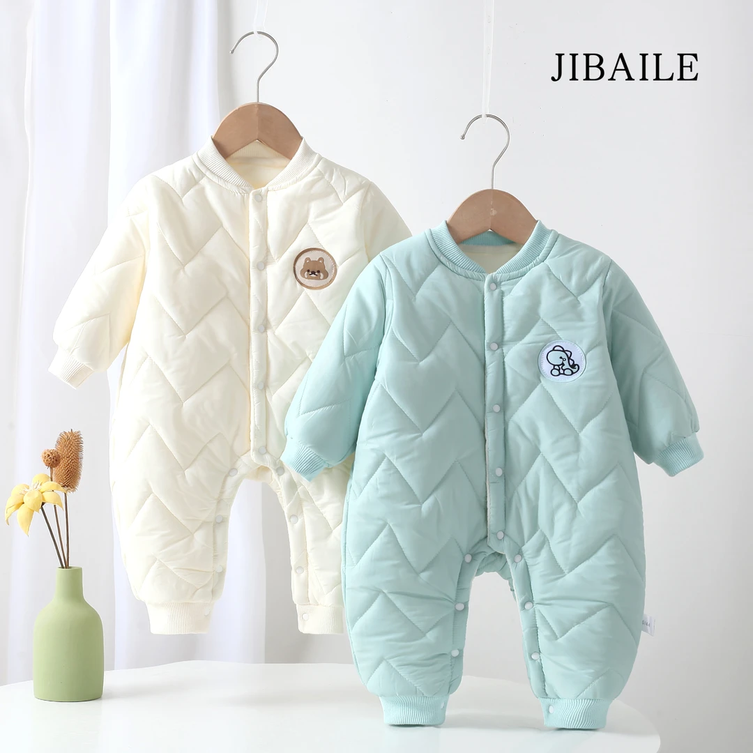 婴儿夹棉连体衣冬款宝宝冬装哈衣爬服新生儿睡衣服新款外出[吉]