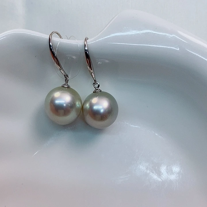 海水珍珠耳饰18K金镶嵌11-12