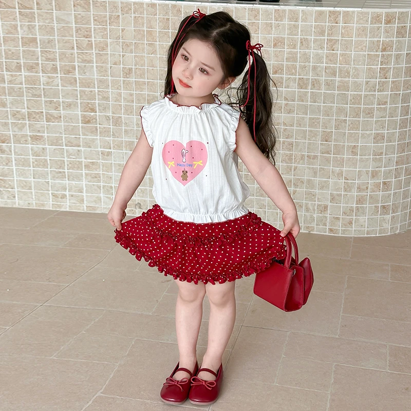 女童夏季无袖套装2025新款儿童背心半身裙宝宝可爱洋气夏装两件套