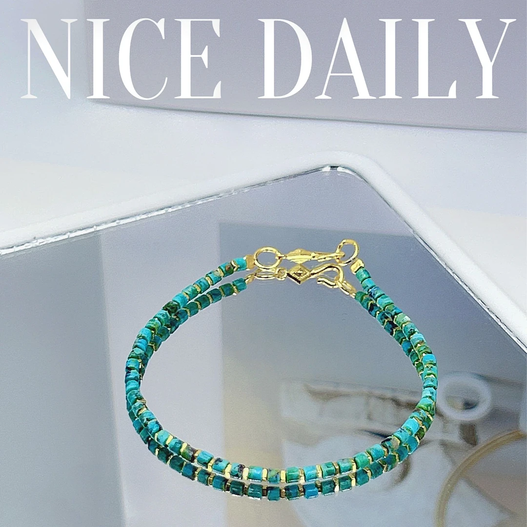 925银手链 蓝绿色小桶珠手链