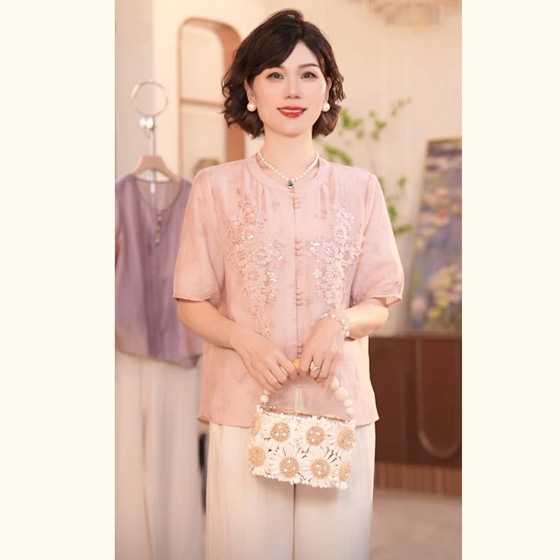 【现货现发】2025新款妈妈装夏装时尚气质中年女装宽松新休闲小衫