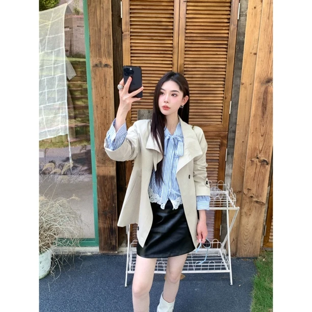 【赵小小&英区留学生】7092 韩系风衣英伦小众宽松大衣长袖立领外套